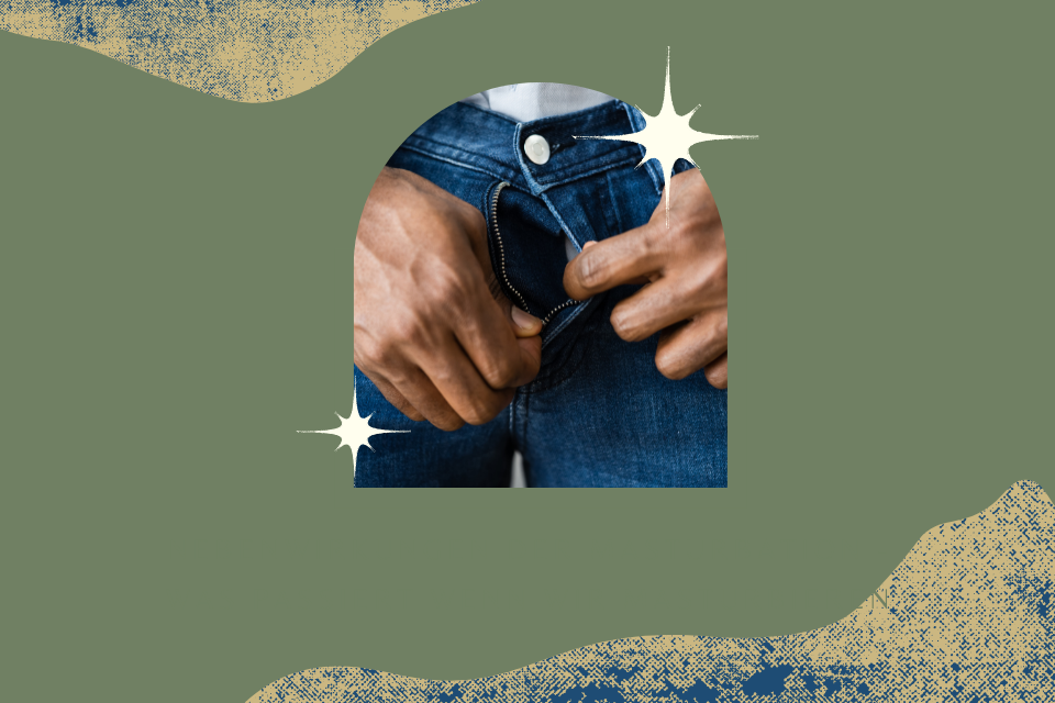 Mann öffnet an seiner Jeans seinen Hosenladen mit beiden Händen - Abhängigkeit von Masturbation- Was passiert wenn wir masturbieren